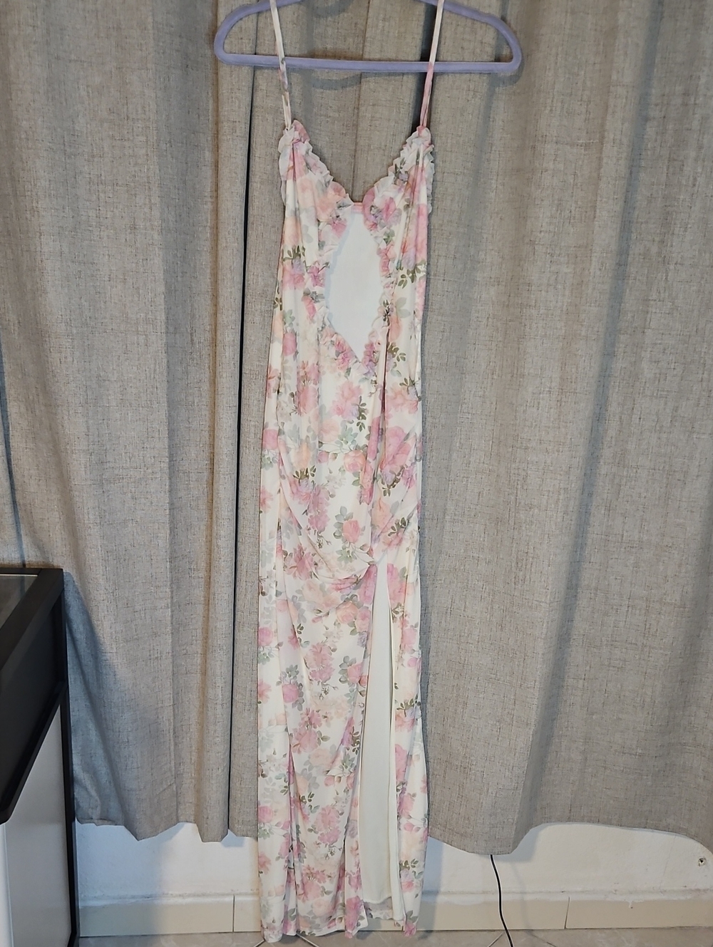 Floral Pink and White Maxi Dress with Spaghetti Straps
